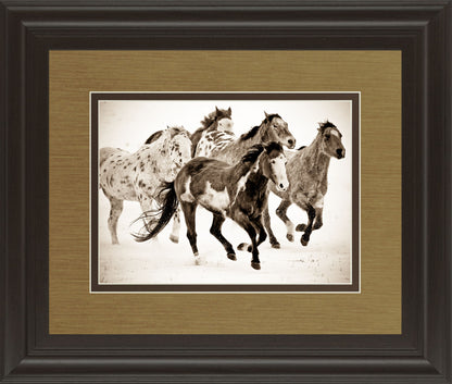 Painted Horses Run By Carol Walker - Framed Print Wall Art - Light Brown