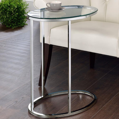 Kyle - Oval Glass Top C-Shaped Sofa Side Table - Chrome