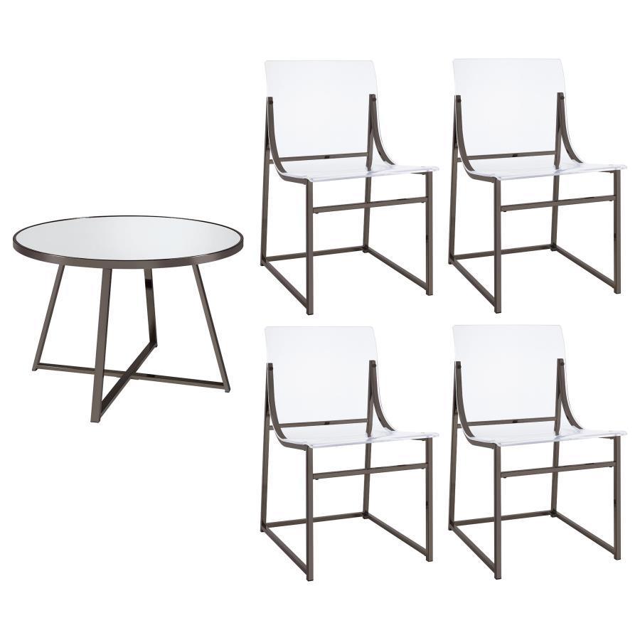 Jillian - 5 Piece Round Mirror Top Dining Set - Black Nickel