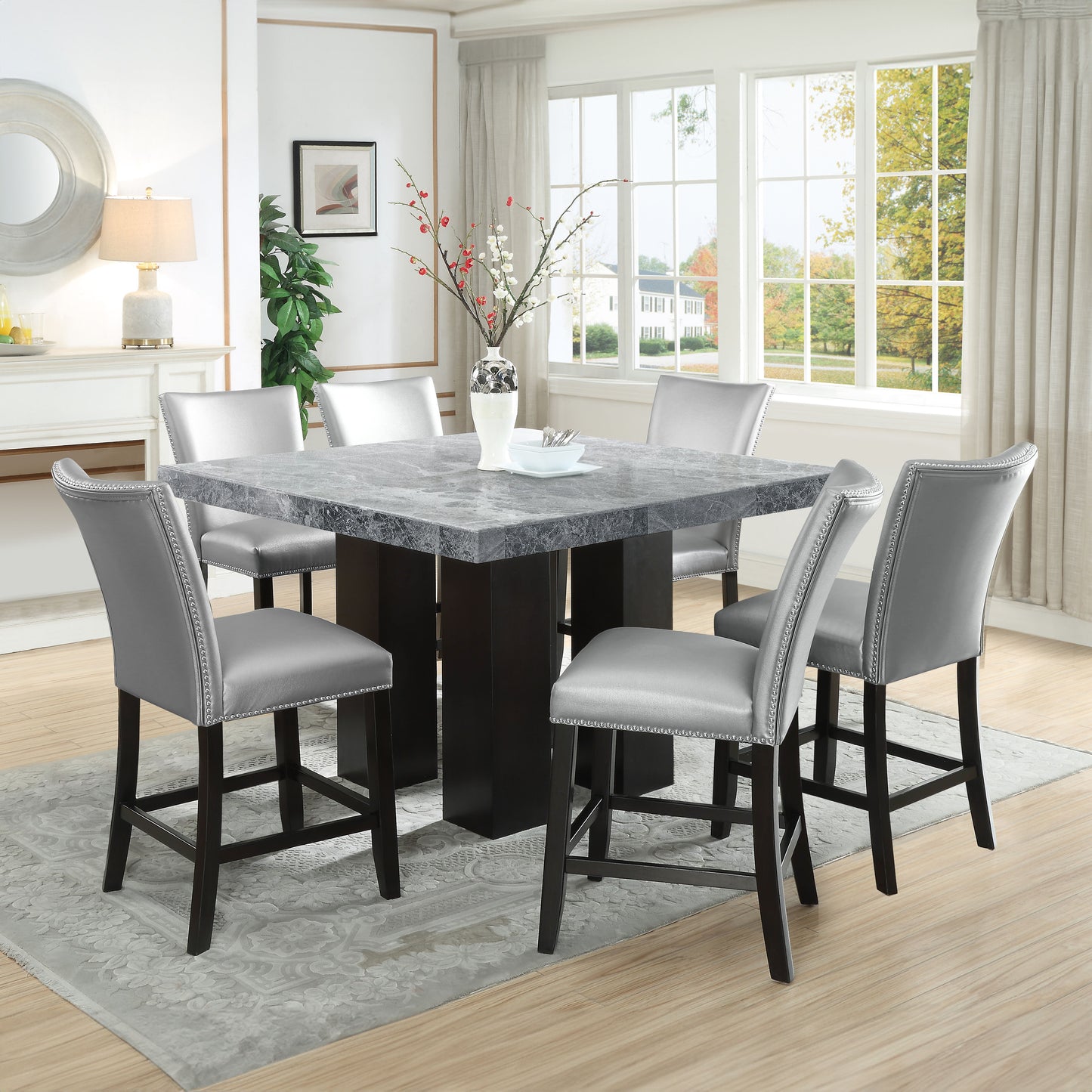 Camila - Square Counter Dining Set - Gray Top