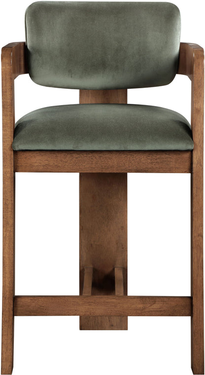 Sacha - Velvet Stool With Brown Base