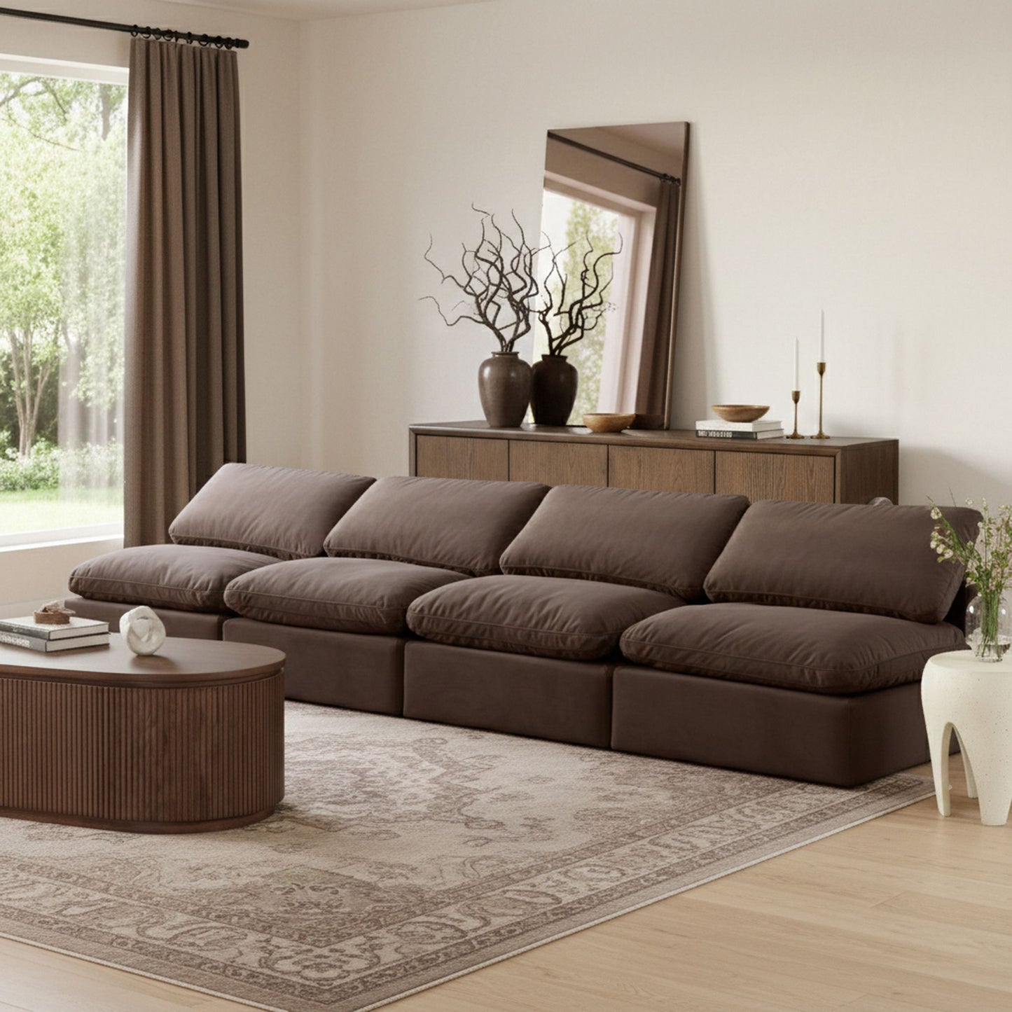 Indulge - Velvet 4 Seat Modular Armless Sofa