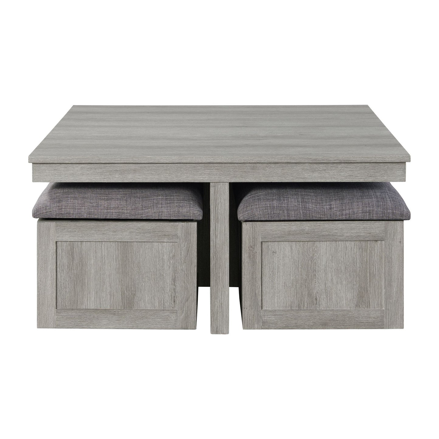Uster - Mesa de centro con cuatro taburetes de almacenamiento - Gris