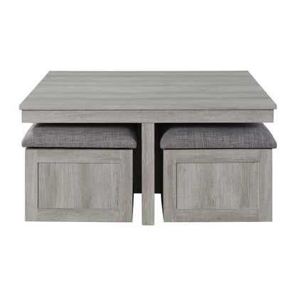 Uster - Mesa de centro con cuatro taburetes de almacenamiento - Gris