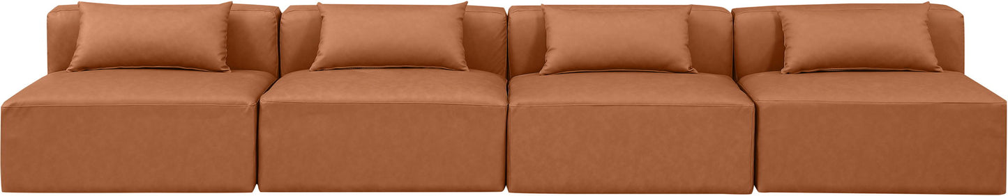 Cube - Modular 4 Piece Armless Sofa - Cognac