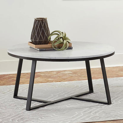 Hugo - Round Faux Marble Coffee Table - White And Matte Black