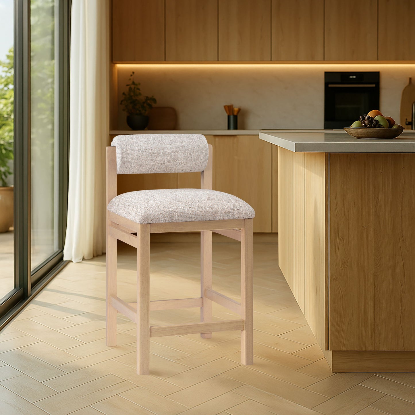 Roundhill - Fabric Counter Stool - Natural Frame