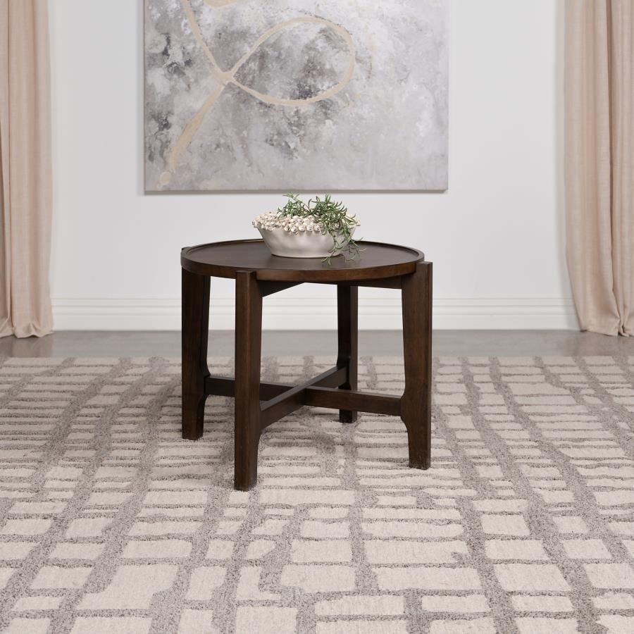 Cota - Mesa auxiliar redonda de madera maciza - Marrón oscuro