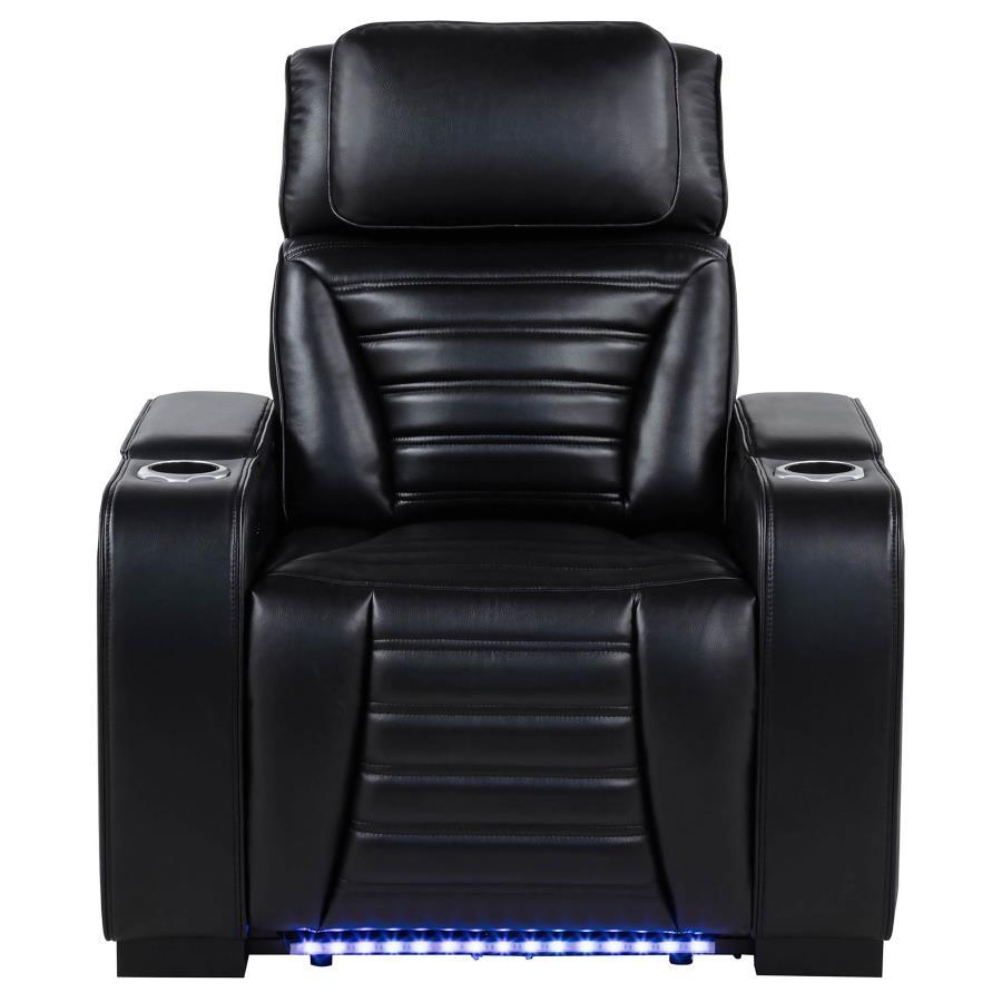 Zuma - Faux Leather Upholstered Dual Power LED Recliner - Black