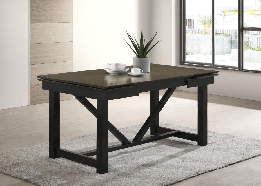 Malia - Mesa de comedor rectangular con hoja extensible en refractario - Negro