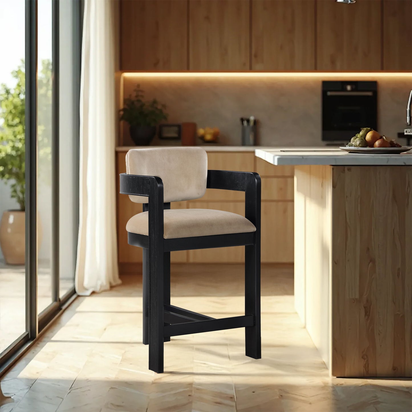 Sacha - Velvet Stool With Black Base