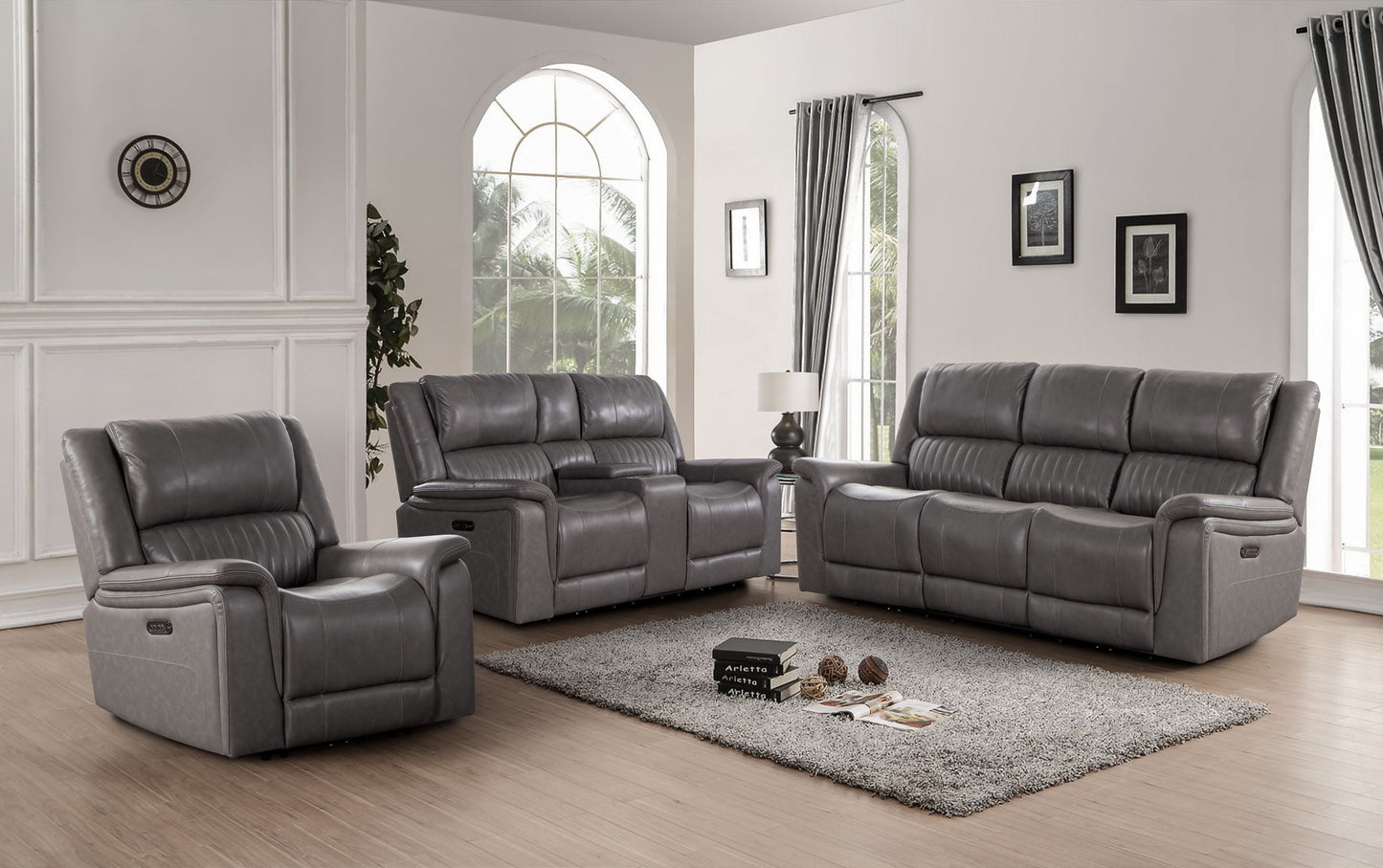 Palmer - Top Grain Italian Leather Sofa/Loveseat P2 - Elliington Grey