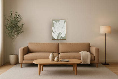 "Textured Foliage I" Hand-Embellished Canvas In Frame - White / Green / Wood