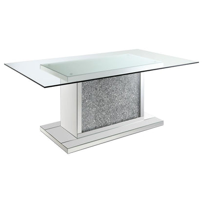 Marilyn - Mesa de comedor rectangular con pedestal y tapa de vidrio - Espejo