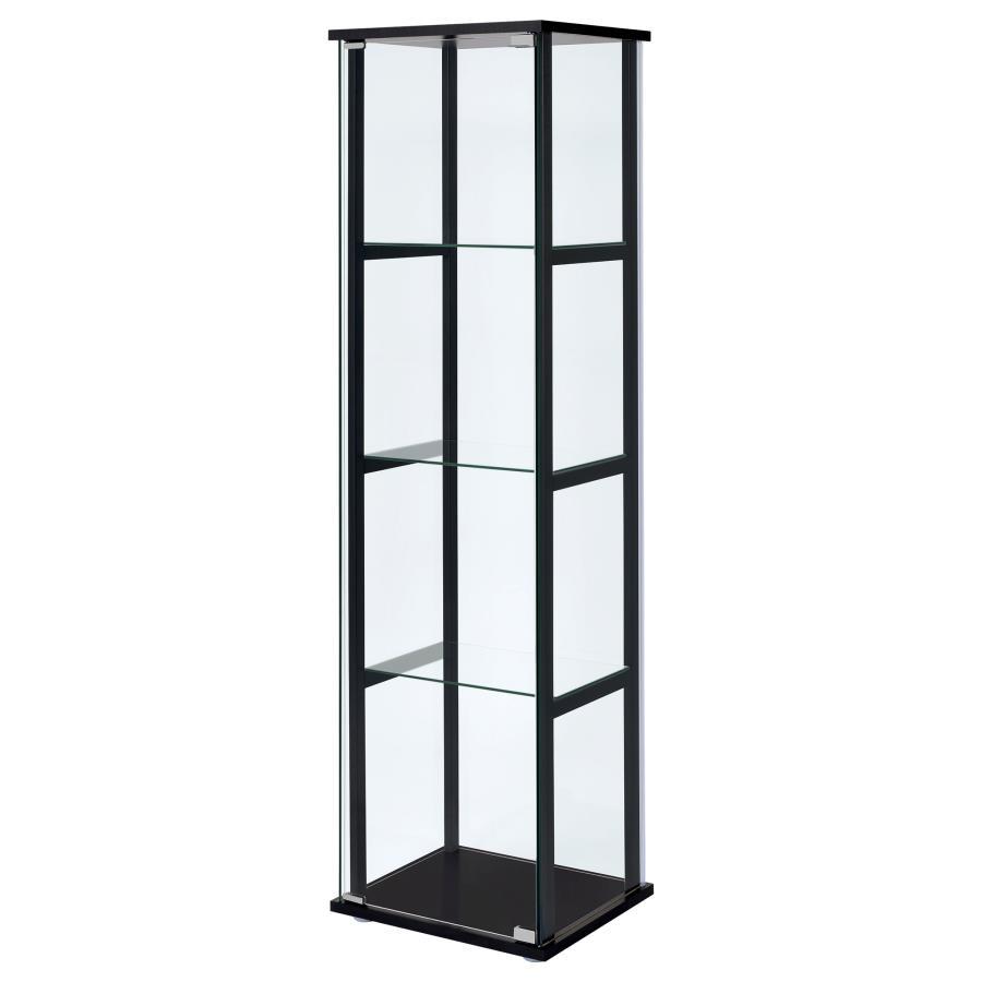 Cyclamen - Mueble Curio de cristal con 4 estantes - Negro y transparente