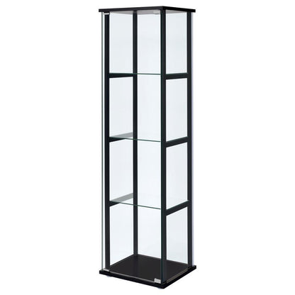 Cyclamen - Mueble Curio de cristal con 4 estantes - Negro y transparente