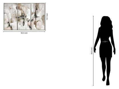 "Ethereal Reflections" Hand-Embellished Canvas Triptych In Frame - Neutral