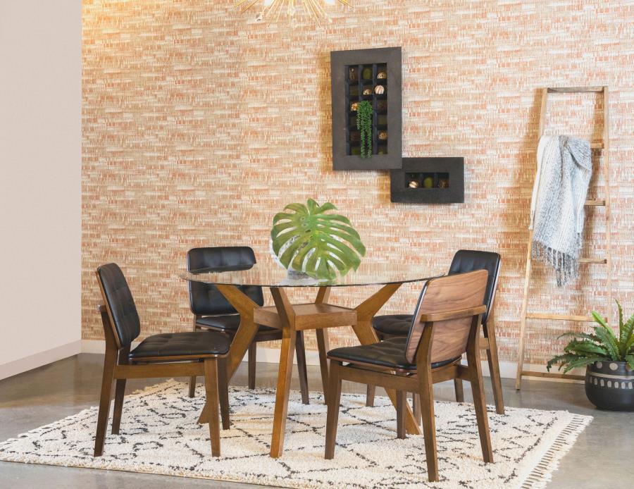 Paxton - Mesa de comedor redonda con tapa de vidrio de 48" - Transparente y nuez moscada