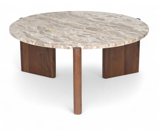 Varenna - Marble Top And Acacia Wood Base Coffee Table - Beige
