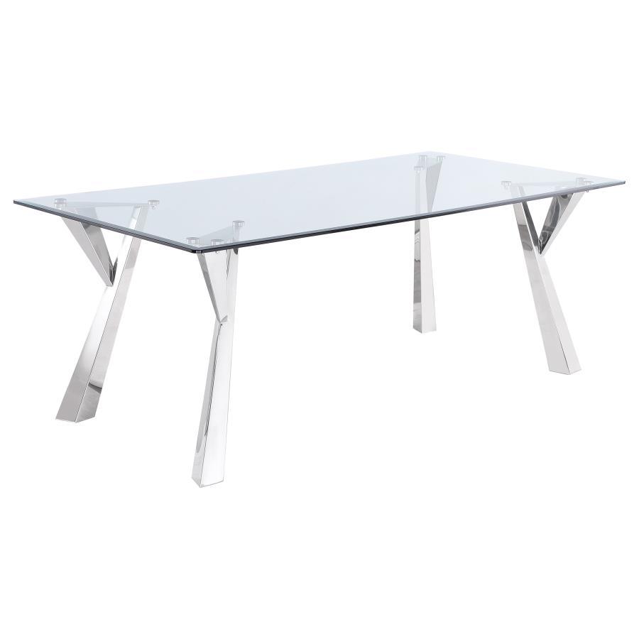 Alaia - Mesa de comedor rectangular con tapa de cristal - Transparente y cromada