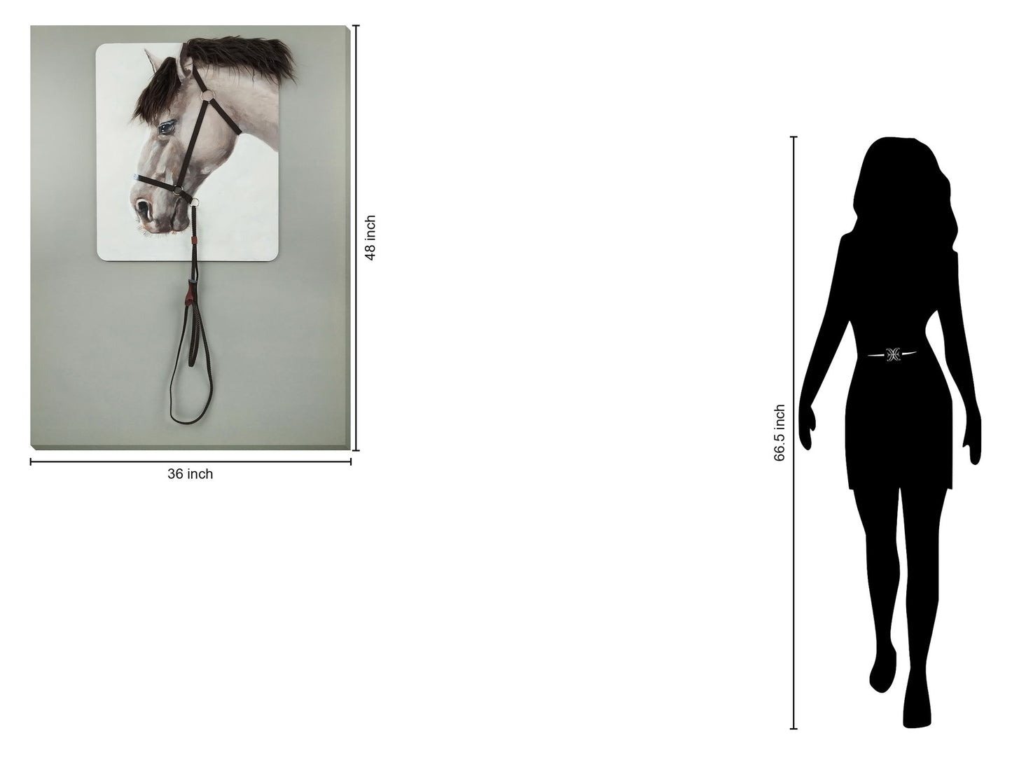 "Equine Elegance" Hand-Painted Canvas With Hair - White / Gray / Black