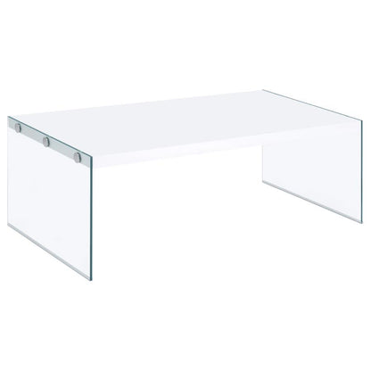 Opal - Mesa de centro rectangular con patas de cristal transparente - Blanco brillante