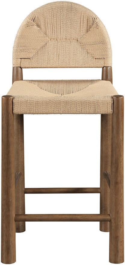 Bohemia - Woven Seagrass Cord And Solid Wood Counter Stool - Beige