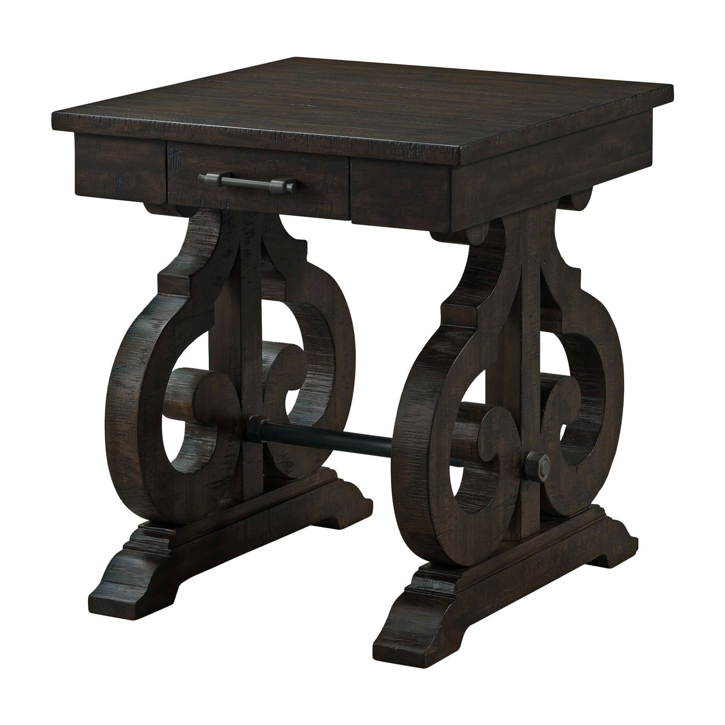 Stone - Mesa Auxiliar Con Silla Con Base De Pu - Nogal Oscuro