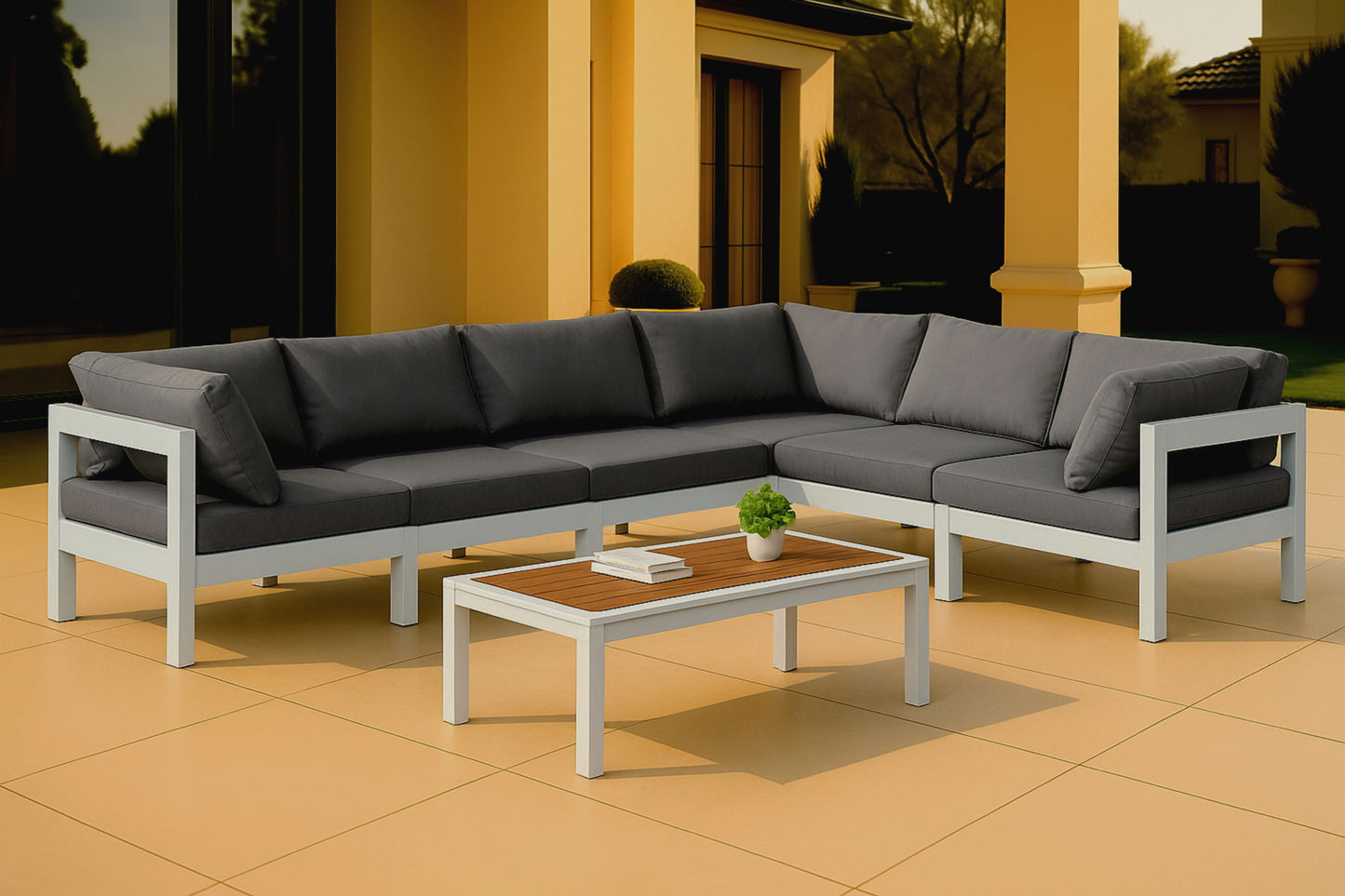 Nizuc - Outdoor Patio 6 Piece Modular Sectional With White Frame