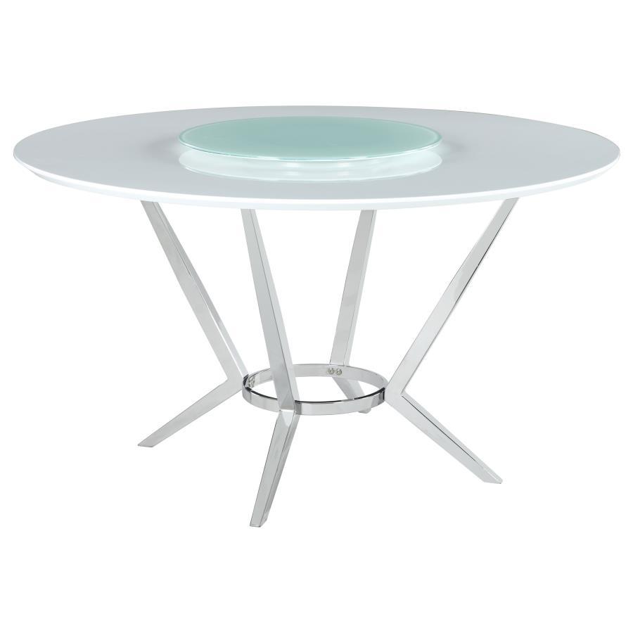 Abby - Mesa De Comedor Redonda Con Lazy Susan - Blanco Y Cromo