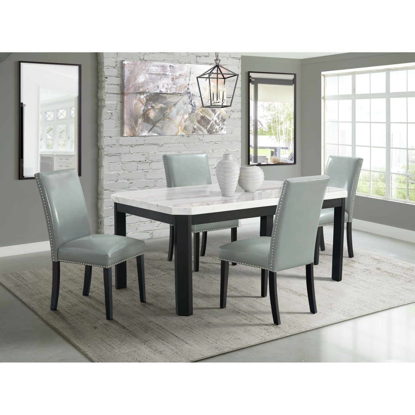 Francesca - Juego de comedor rectangular de 5 piezas, mesa y cuatro sillas - Gris