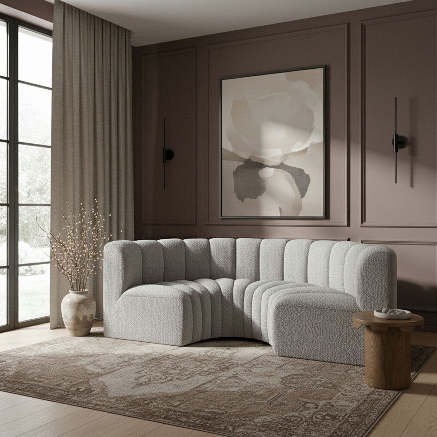 Arc - Boucle Fabric 4 Piece U-Shaped Modular Sofa