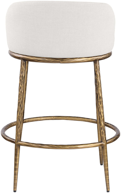 Ferro - Linen Textured Performance Fabric Upholstered Counter Stool - Cream / Brushed Gold