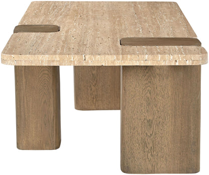 Ravenna - Genuine Fabric Travertine And Oak Wood Table