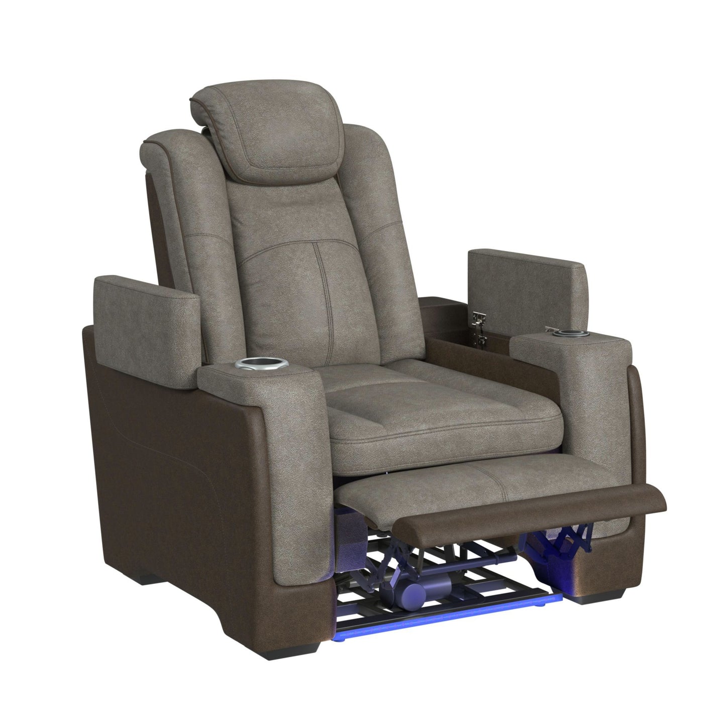 Lantana - Power Motion Recliner With Power Headrest, LED , Wireless Charger And Cup Holder - Rocky Gray/Brown