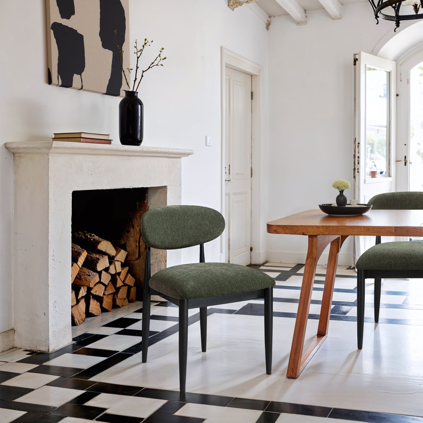 Riccio - Fabric Dining Side Chair (Set of 2) - Black Frame