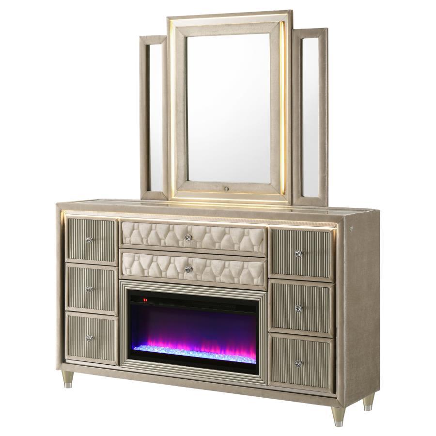 Lorient - 8-Drawer LED Bedroom Flame Box Dresser