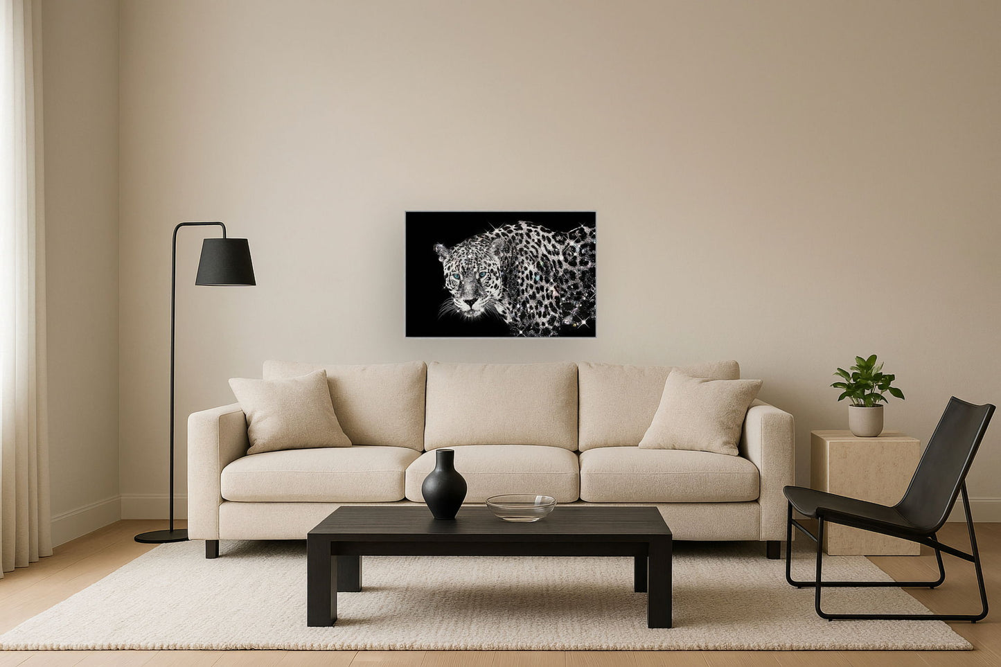 Glossy Framed Leopard With Rocks - Dark Gray