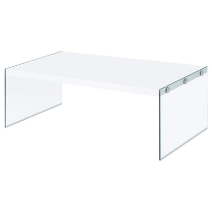 Opal - Mesa de centro rectangular con patas de cristal transparente - Blanco brillante