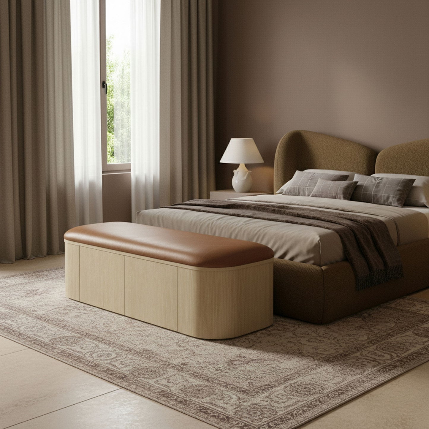 Velden - Upholstered Storage Bench With Stained Natural Base
