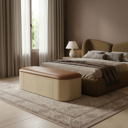 Velden - Upholstered Storage Bench With Stained Natural Base