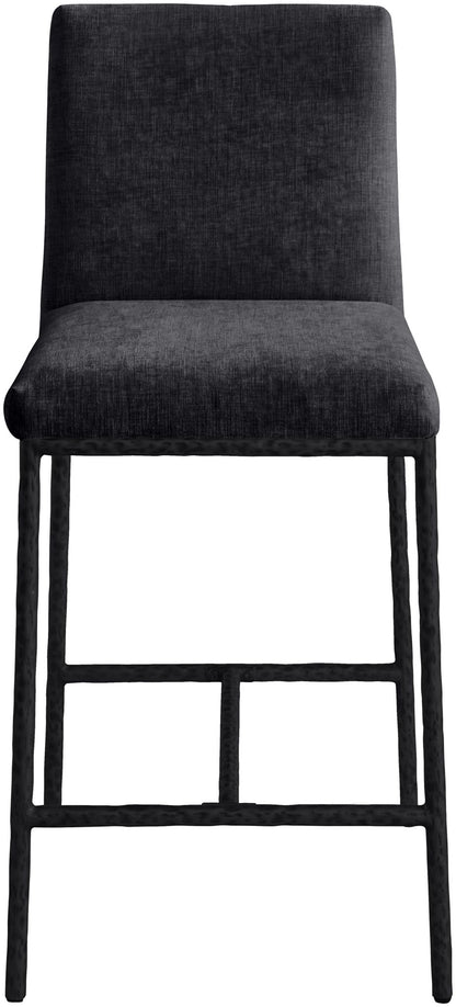 Reeves - Chenille Fabric Upholstered Counter Stool (Set of 2) - Black Base