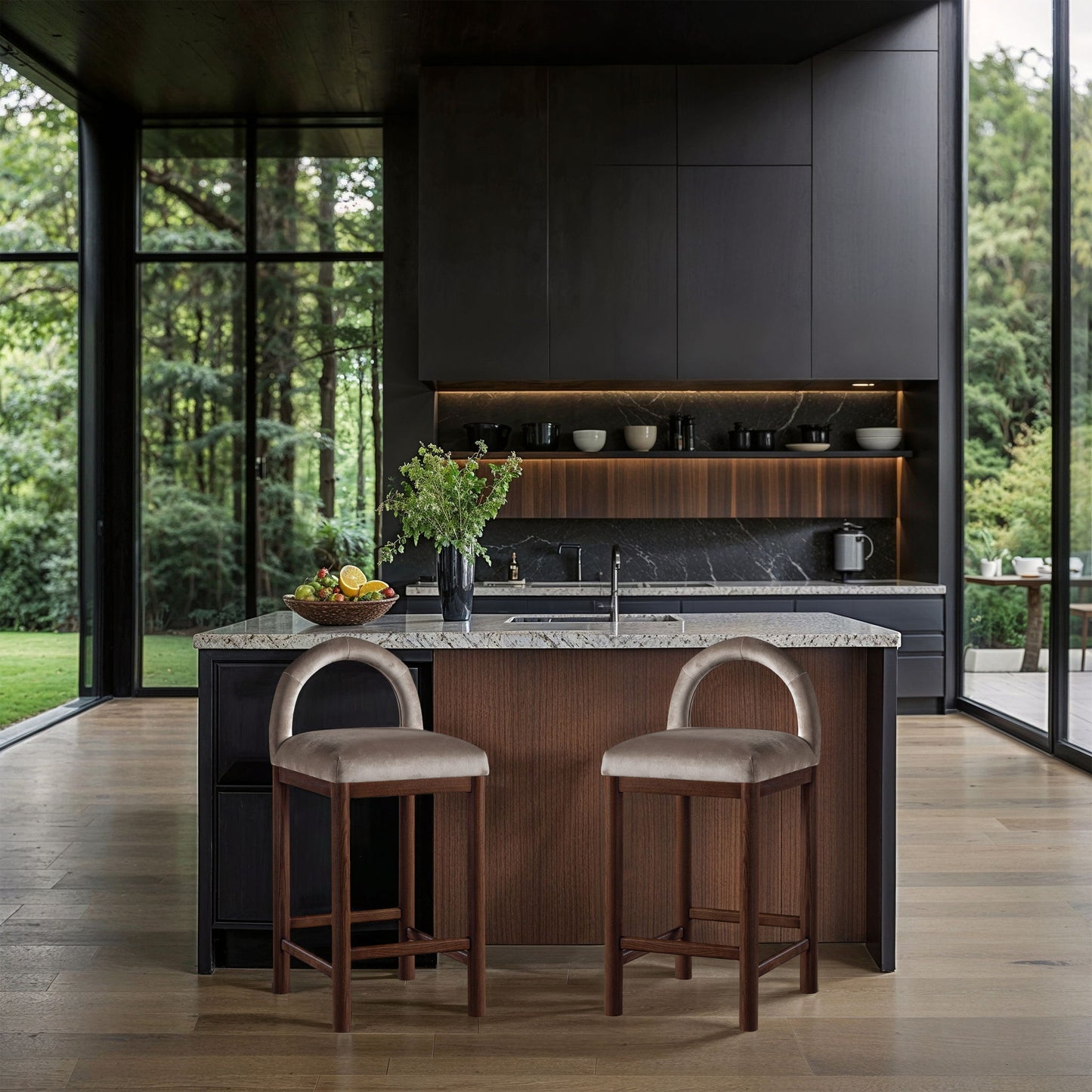 Conrad - Velvet Counter Stool With Brown Legs