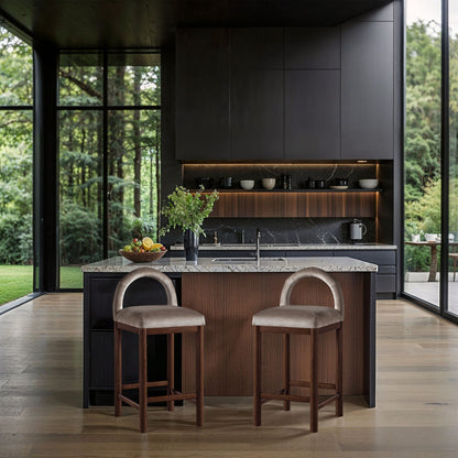 Conrad - Velvet Counter Stool With Brown Legs