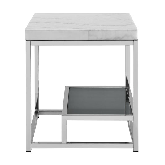 Aston - White Marble Top End Table - White