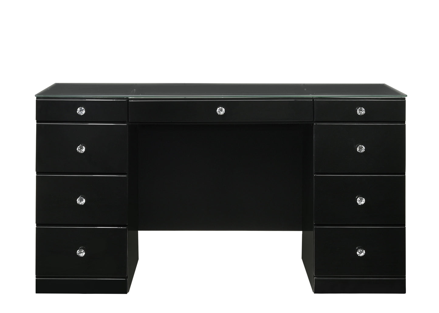 Avery - Vanity Desk With Glass Top And LED Mirror - Black