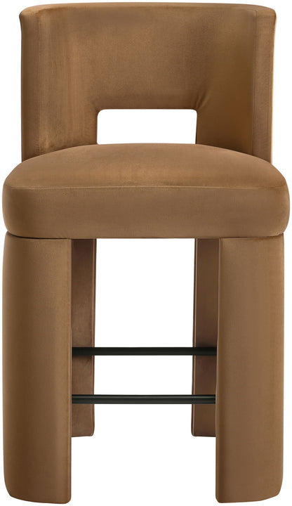Zuno - Velvet Performance Fabric Upholstered Counter Stool (Set of 2) - Saddle