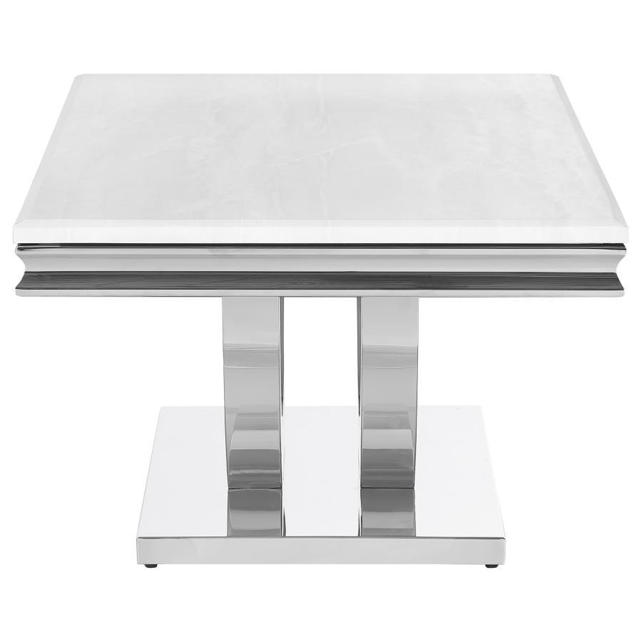 Kerwin - Mesa de centro rectangular con base en U - Blanco y cromo