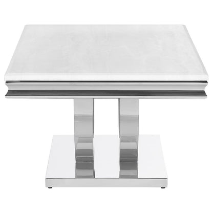 Kerwin - Mesa de centro rectangular con base en U - Blanco y cromo