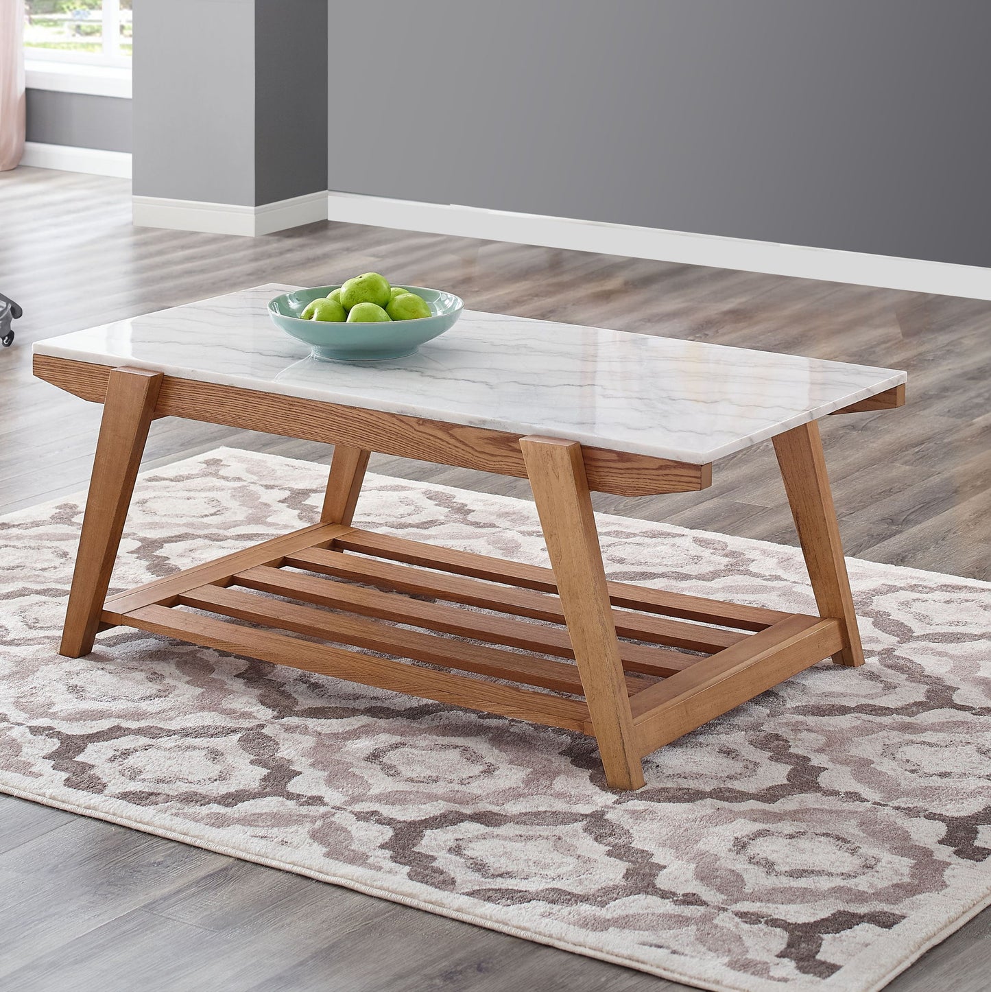 Celeste - White Marble Top Coffee Table - Brown